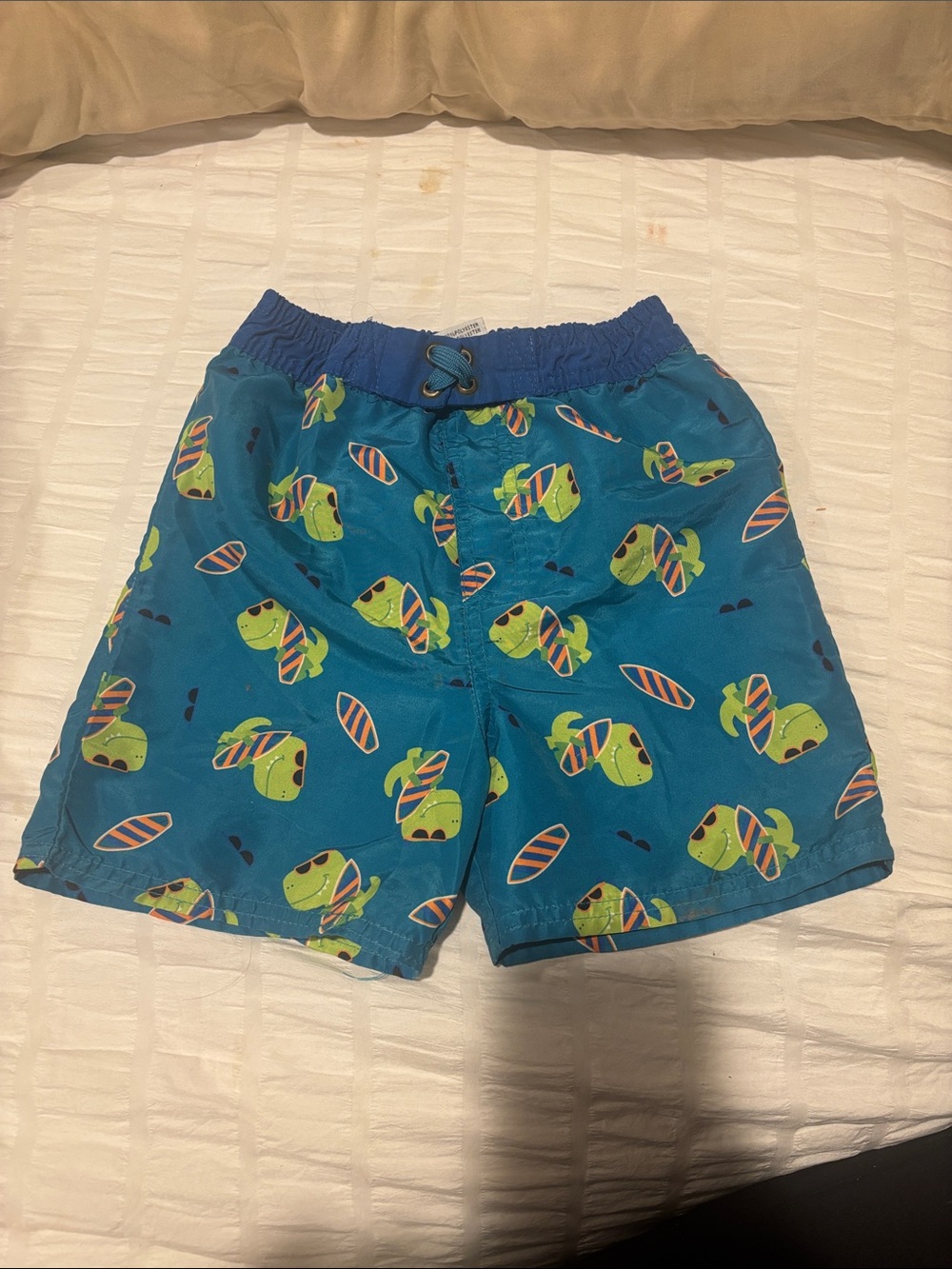 Boy Size 5/6 Kids Blue Turtle Print Swim Shorts